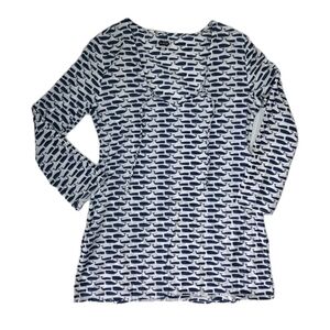 Mud pie Womens LS Swim Cover Tunic Sz M White/Navy Whale Print 100% Cotton